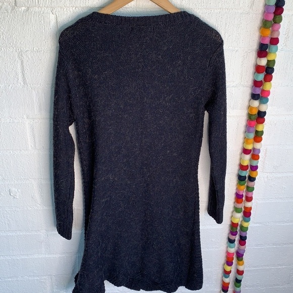 BCBGmaxazria Alpaca Knit Long Button Down Navy Pom Pom Cardigan Sweater sz L - Picture 6 of 7